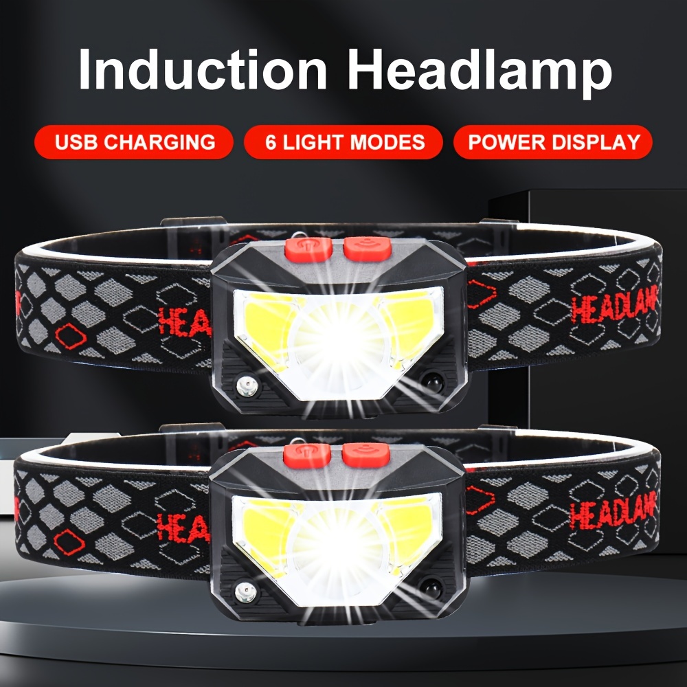 Smiling Shark LED Headlamp, 230°Wide Angle 3*White Light Strips The  Brightest Head Lamp Rechargeable with Motion Sensor Waterproof Headlight  for