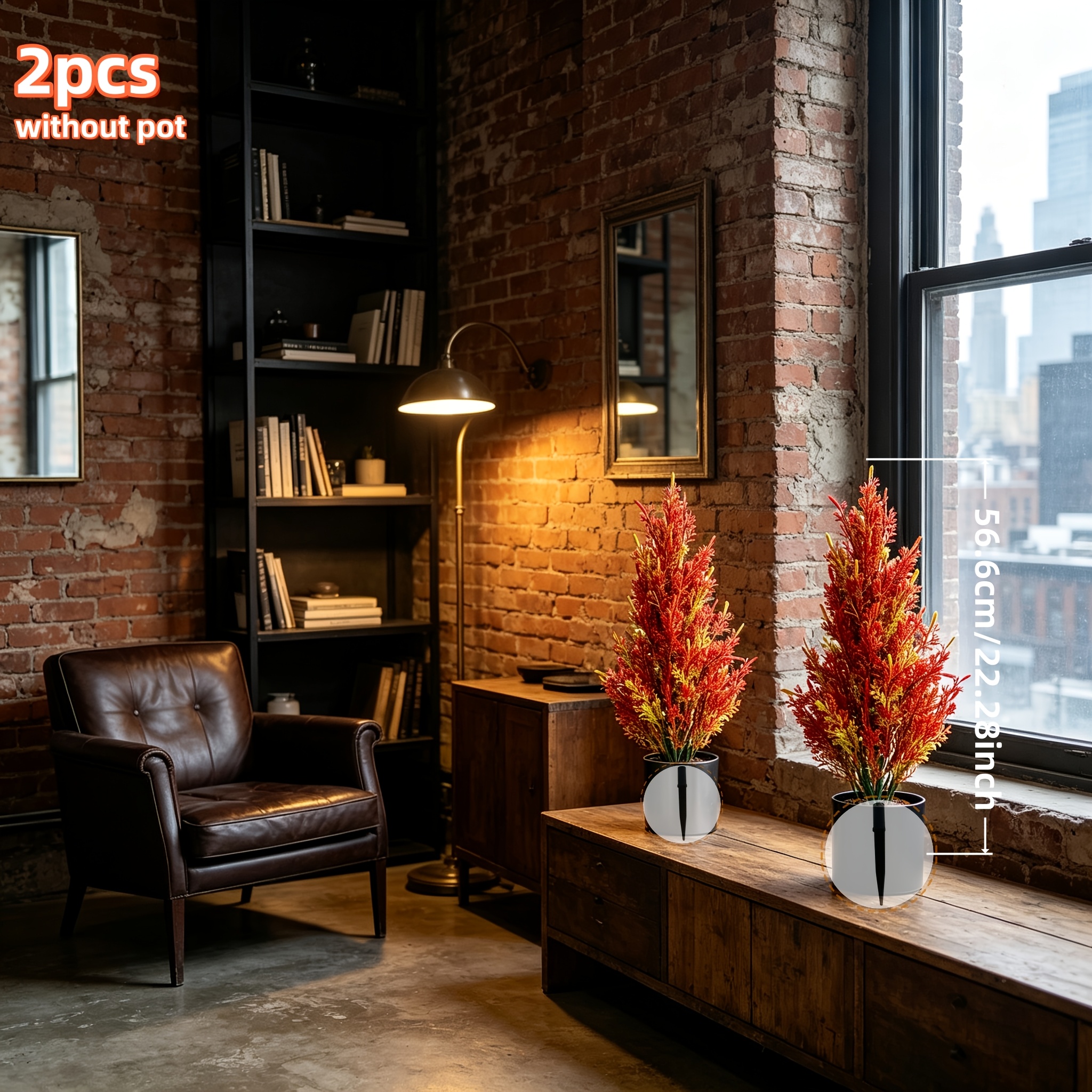 TEMU 2 Artificial Autumn Pine Trees Ground Placement- -red And Yellow Gradient Design, With Detachable Ground Stakes. Autumn Trees Are Home Interior