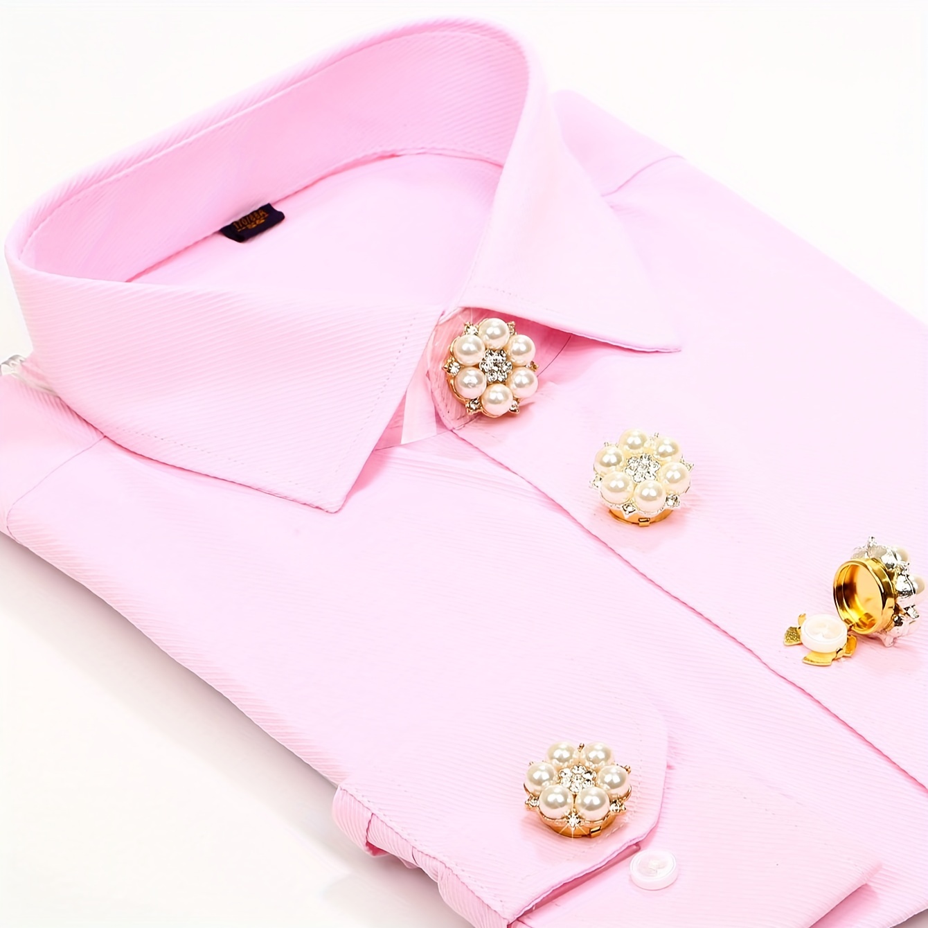 

2pcs Women's Men's Shirt Buttons, Button Cover For Shirts, Faux Pearl Rhinestone Cufflinks, Button Pins, Ladies Clothing Accessories, Button Decoration, Holiday Gift