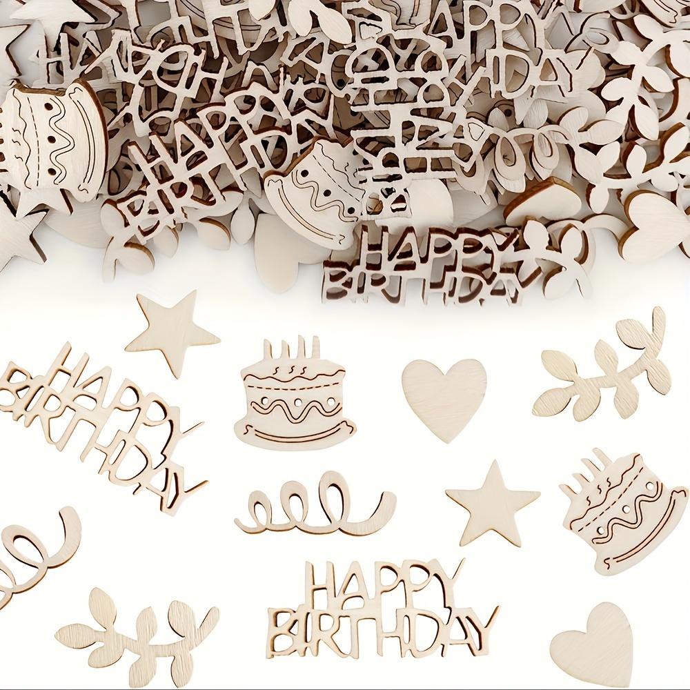 

150 pièces de lettres en bois pour anniversaire, accessoires de photo DIY, décoration de table, fournitures de fête, en bois pour décorations de fête d'anniversaire