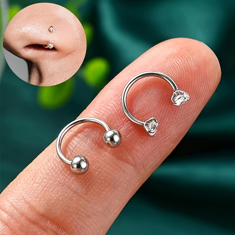 TEMU 2pcs Hypoallergenic Steel Nose Studs, Zirconia Inlaid Ball Lip Ring/nose Ring/ear Cartilage Ring, Unisex Nose Jewelry Set, High-quality Fashion