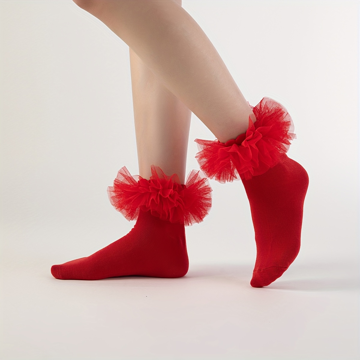 Image of 1-pair Women's Elegant Sheer Mesh Dance Socks With Ankle Netting - Mid-calf Length Suitable For Dance Parties, Birthdays, - Hand Washable Solid Color Ankle Socks