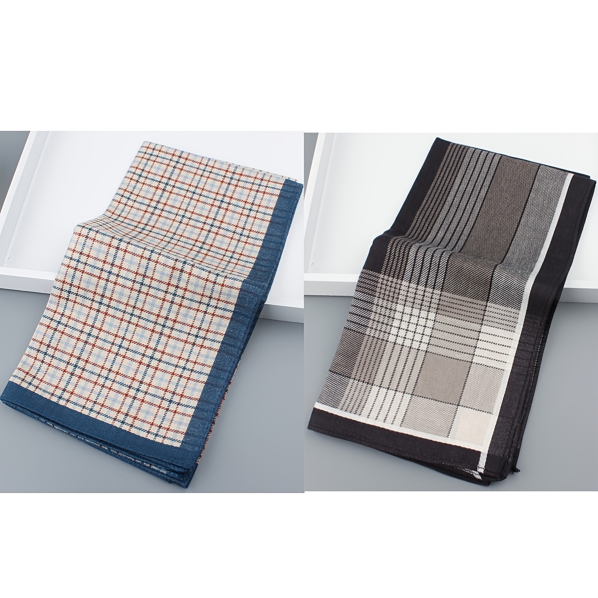 item picture 2pcs easy checkered handkerchief mens business gentleman   striped handkerchief summer sweat wiping portable square towel