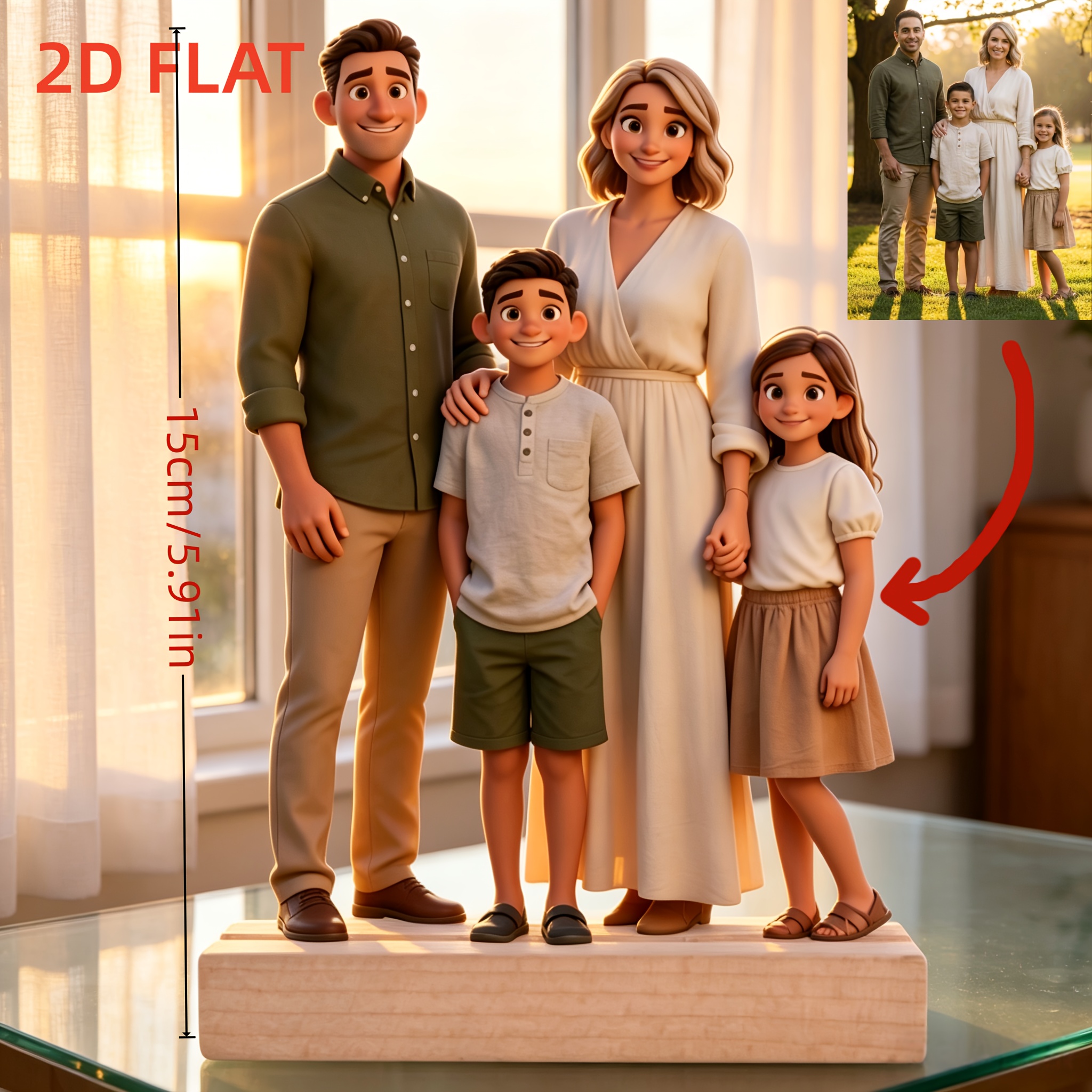 TEMU 2d Flat Personalized Cartoon Photo Portrait - Ai Designed Cartoon Illustration, Acrylic Desktop Ornament, Vibrant Colors - Ideal Gift For -