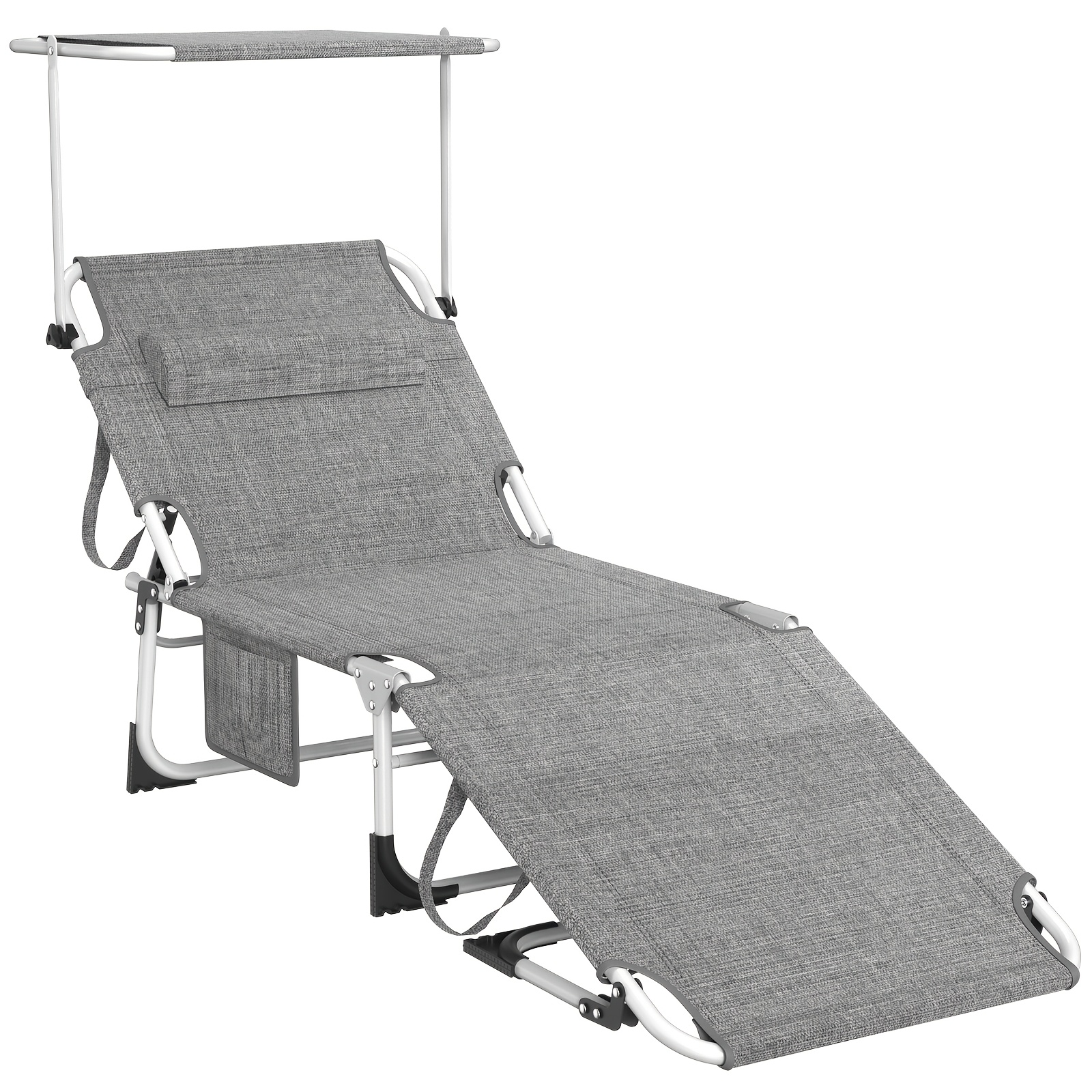 Portable Outdoor Folding Chair With Sunshade Canopy, Patio Lounge Chair, Camping, Chair, Balcony, Courtyard Reclining Chair, Lazy Back Lounge Chair