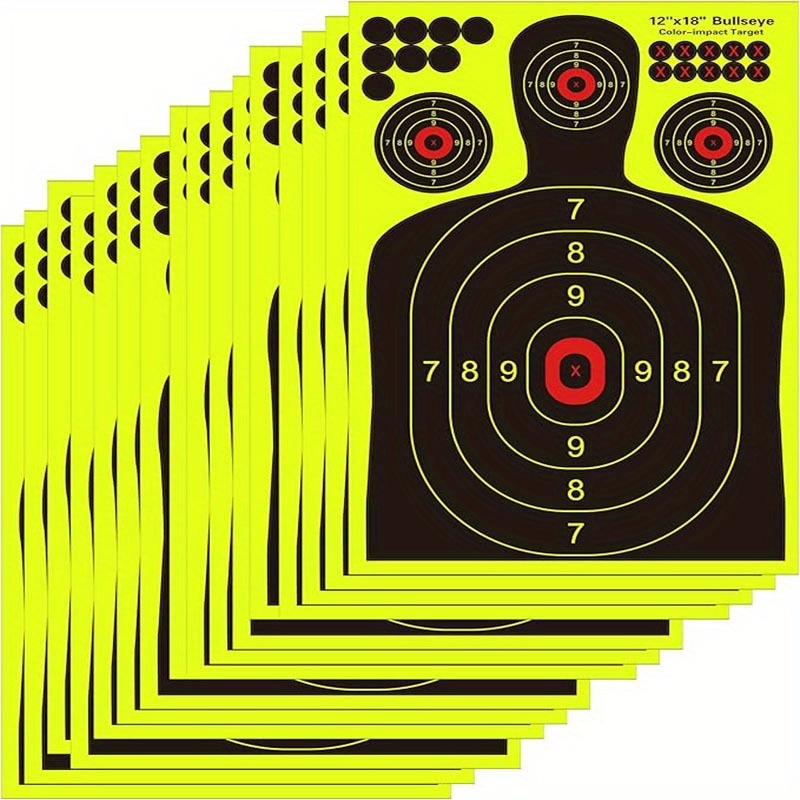 12x18 inch silhouette splatter  s bright fluorescent yellow   seen on impact when hitting   for bb guns airguns   indoor and outdoor ranges   50 100 packs