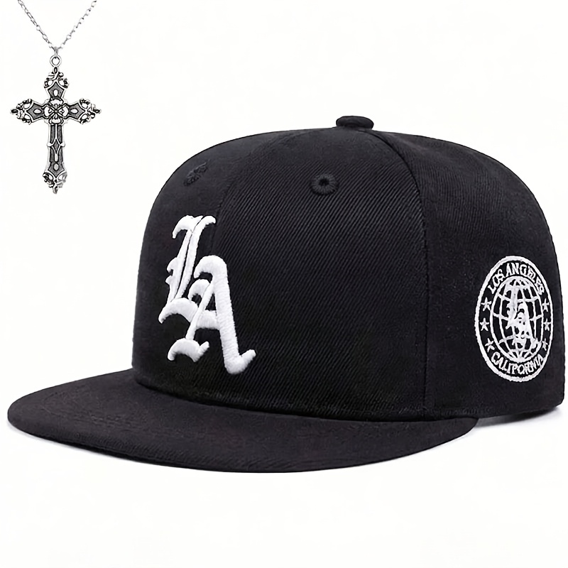 Image of 2pcs(hat+necklace)women's And Men's Outdoor Streetwear Cap | Letter Embroidery Flat Brim Baseball Hat