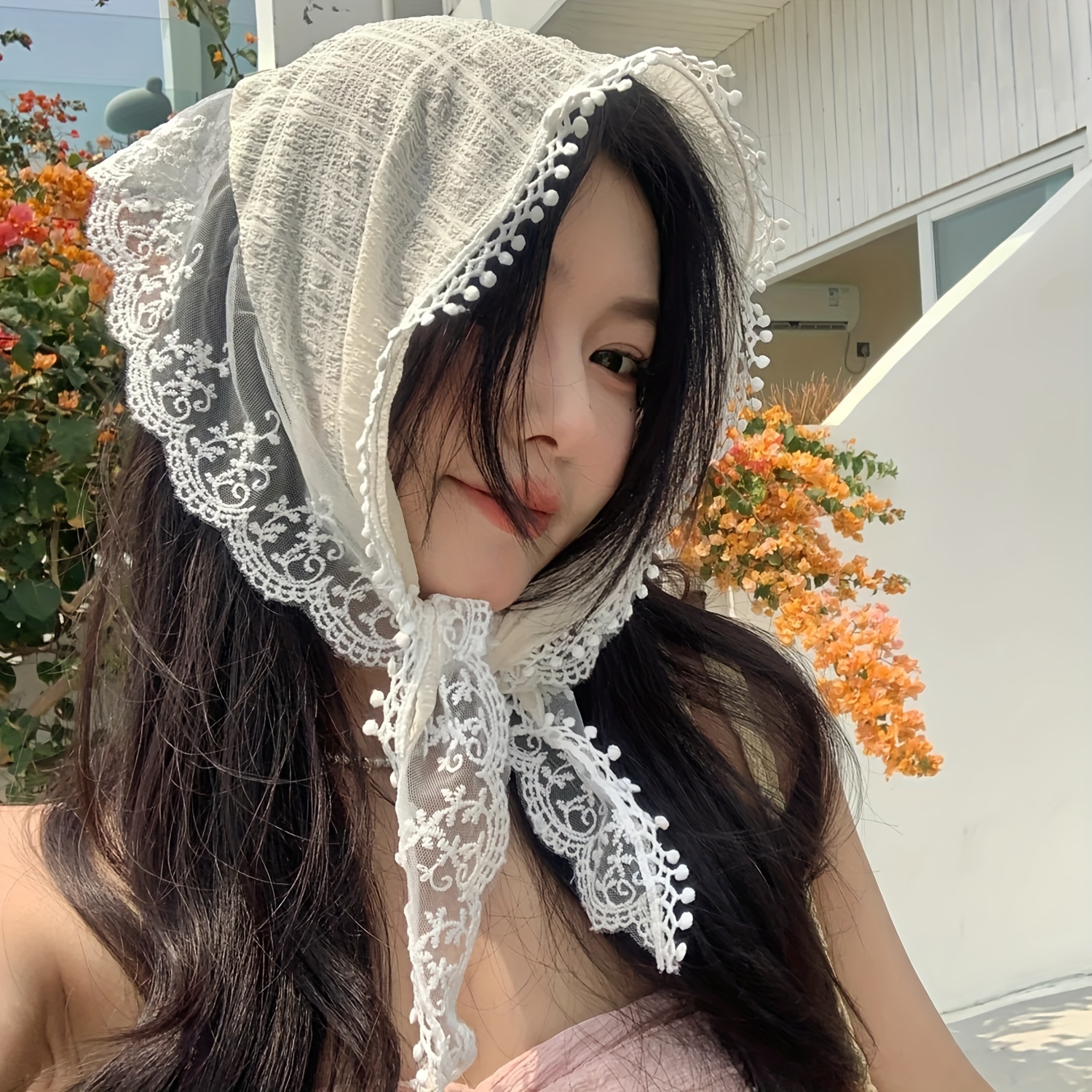 

Lace Triangle Bandana Headbands, Elegant & Sweet Style, Lightweight Spring/summer Sun-shading, Versatile Hair Accessories With Delicate Embroidery Detail