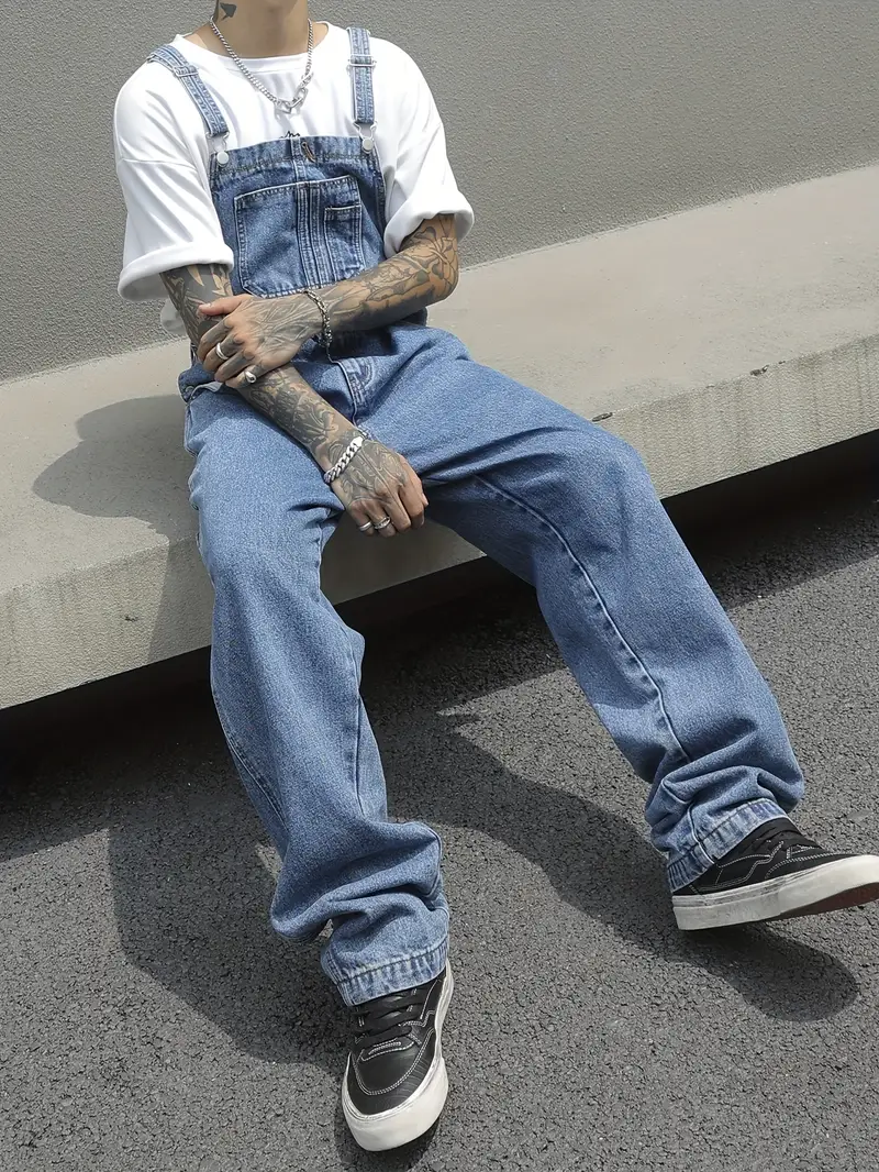 overoles denim hombre pantalones holgados jeans Temu Mexico