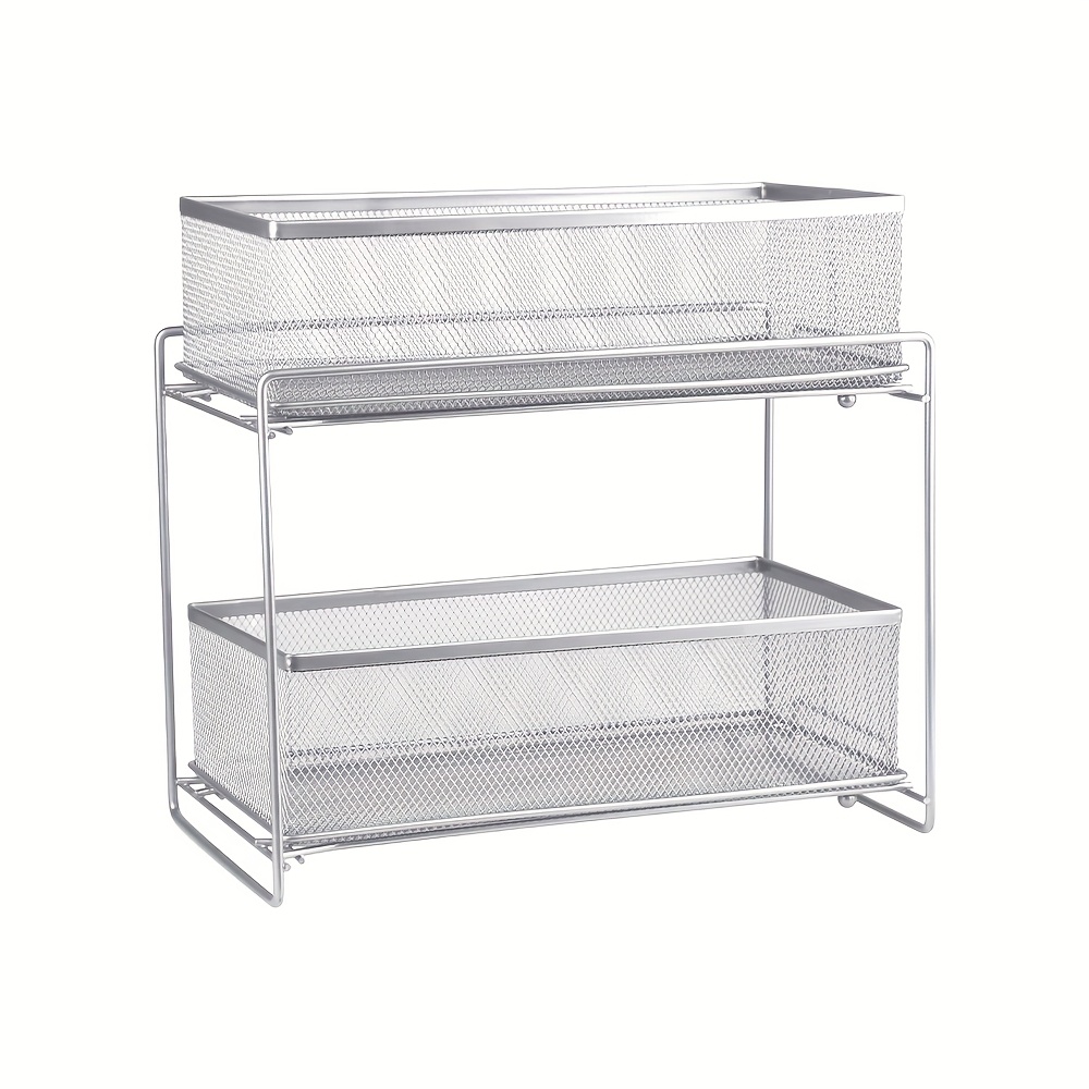 Double Sliding Drawer Storage Box, Drawer-style Storage Rack, Free Installation Storage Box, Kitchen Storage, Silvery, Utility Racks
