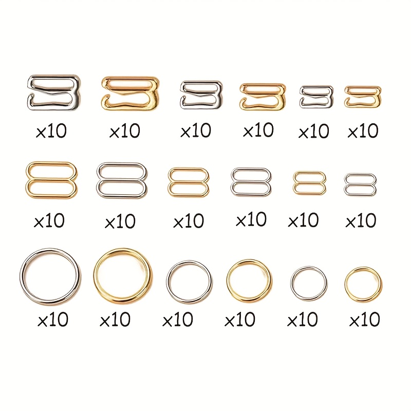 Image of 180pcs 8mm 10mm 12mm Bras With Hooks, Swimsuit Tops And Bras With Loops Bra Hook Replacement Metal Swimsuit Clips Adjustable Sliders