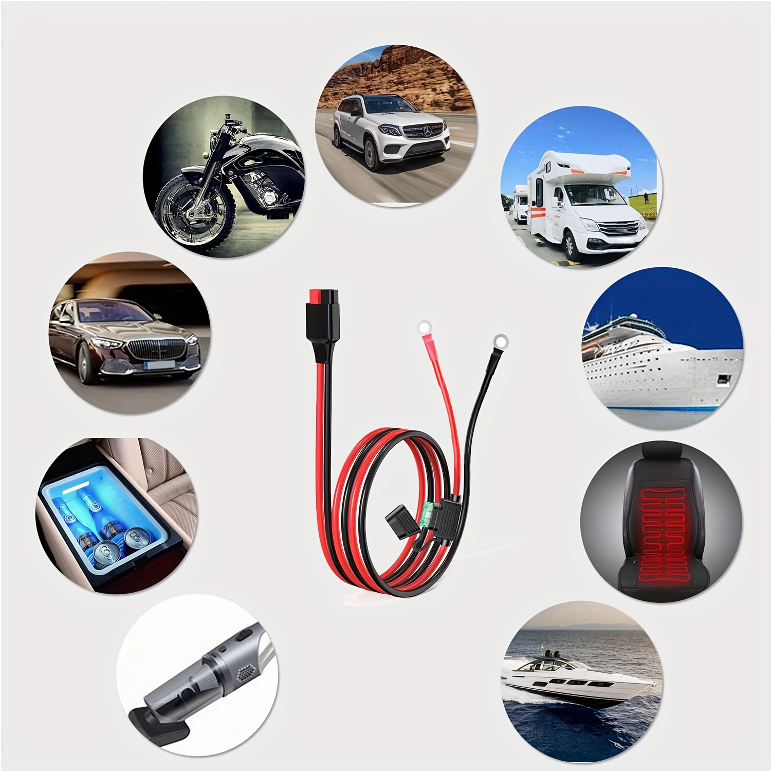 Anderson-connector naar O-ring-aansluiting, 12AWG accukabel met zekering voor draagbare powerstations, zonnegeneratoren en verlengsnoeren