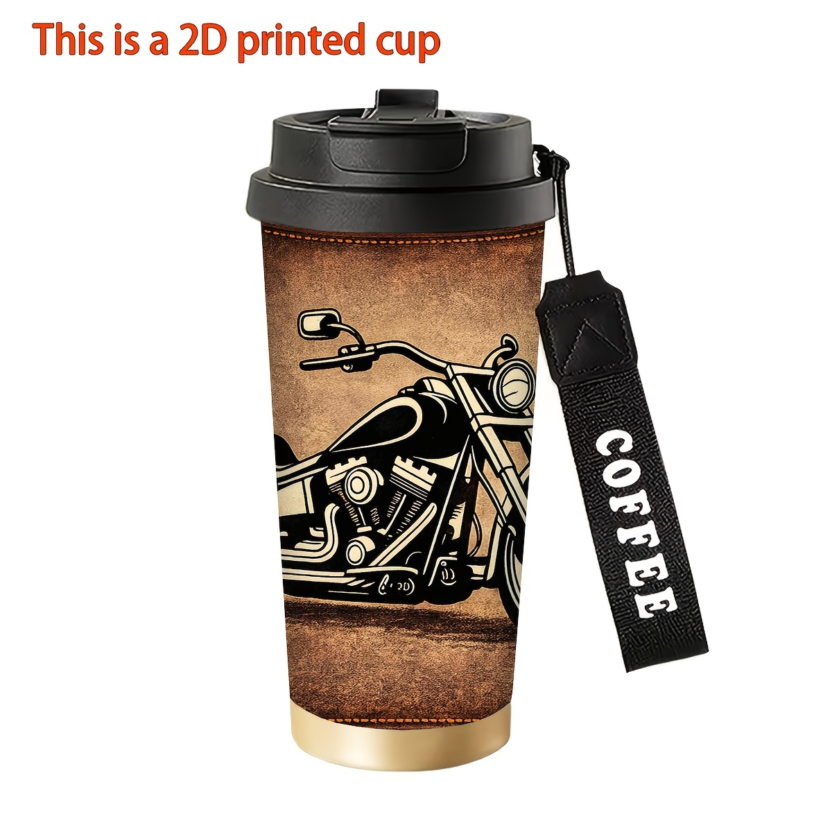 TEMU 1pc 18oz Stainless Steel Insulated Tumbler, 2d Printing With Motorcycle Pattern, Leak-proof, Car Cup Holder Compatible, Gift, Gift For And