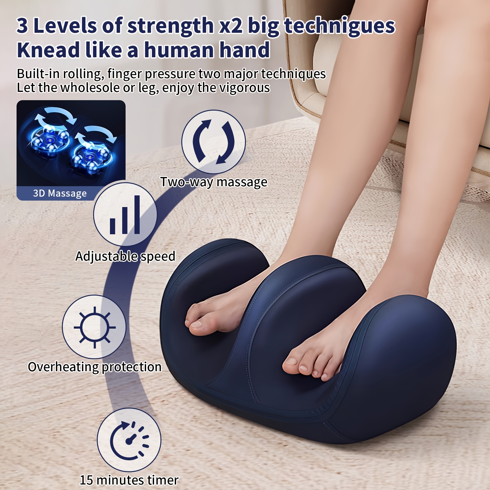 MASSTECK Foot Massager Machine with Heat,3 Adjustable Modes, Shiatsu Feet And Leg Massager,Kneading Rolling for Foot,Calf,Ankle,Leg,Plantar, Massage Gift for Mom/Dad/Women/Men (With Remote Control)