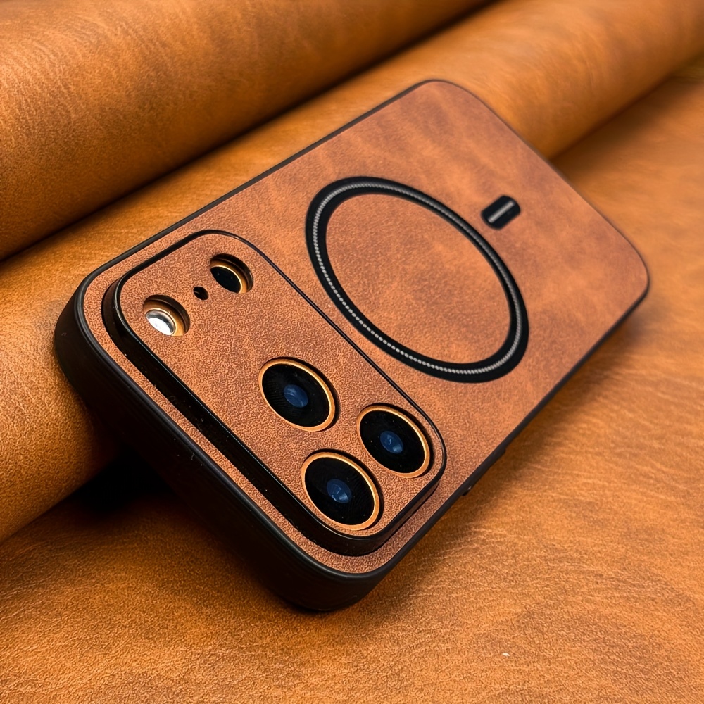 TEMU Phone Case - Luxury Business Retro Artificial Sheepskin Faux Leather Magnetic Phone Case Suitable For Iphone 11 12 13 17 18 Pro Max 18promax