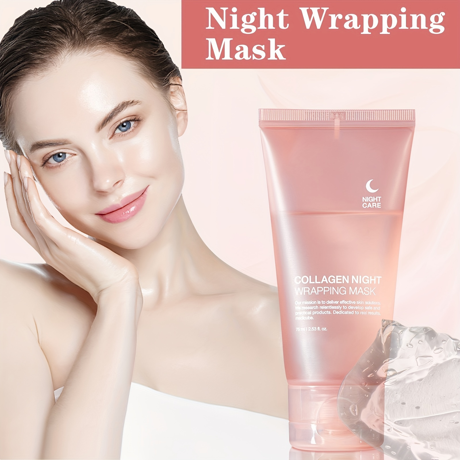 1pc Collagen Night Care Wrapping Mask with Applicator Brush, 75ml - Hydrating & Firming Facial Treatment for All Skin Types, Alcohol-Free, Unscented, Moisturizing with Hyaluronic Acid & Niacinamide