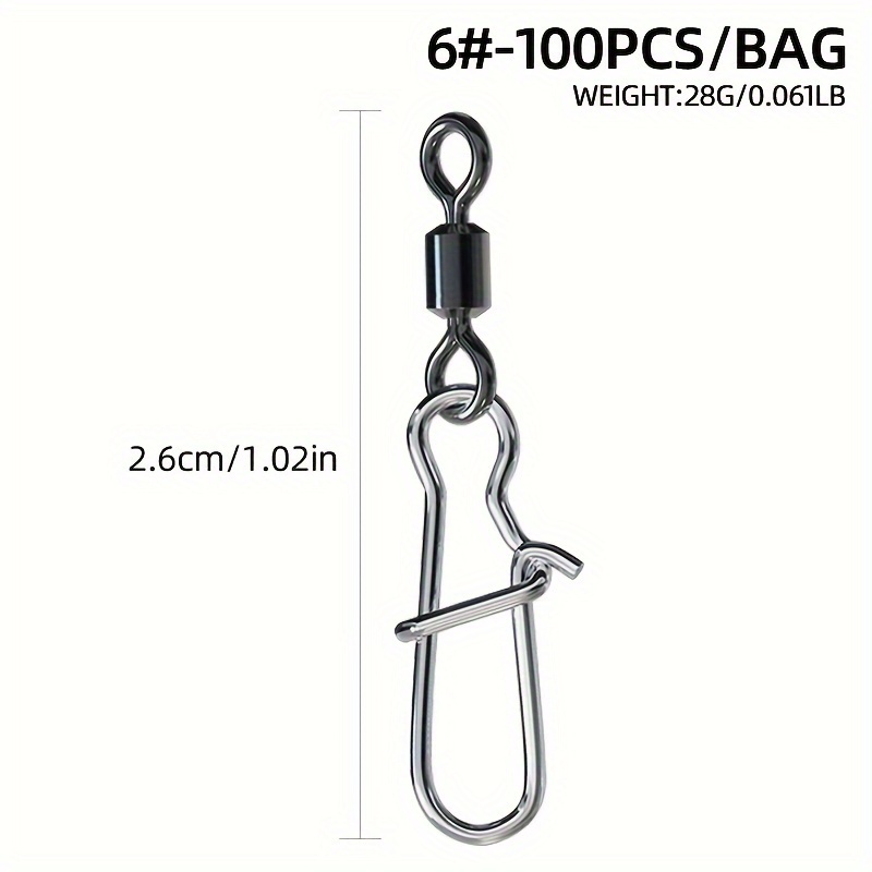 100pcs/bag High Carbon Steel Fishing Rolling Swivel With Safety Snap Fishing High-strength Fishing Additions
