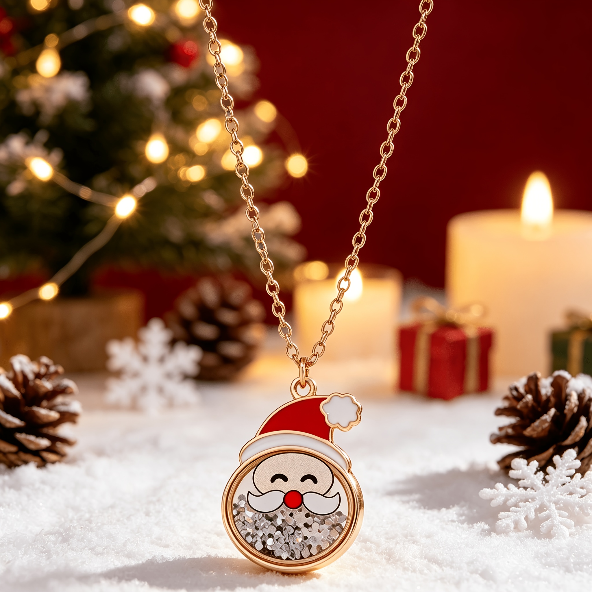 TEMU 1pc Kids Adjustable Christmas Necklace, Santa Claus Pendant Filled With Colorful Snowflake Sequins, Friendship Jewelry For Girls, Christmas