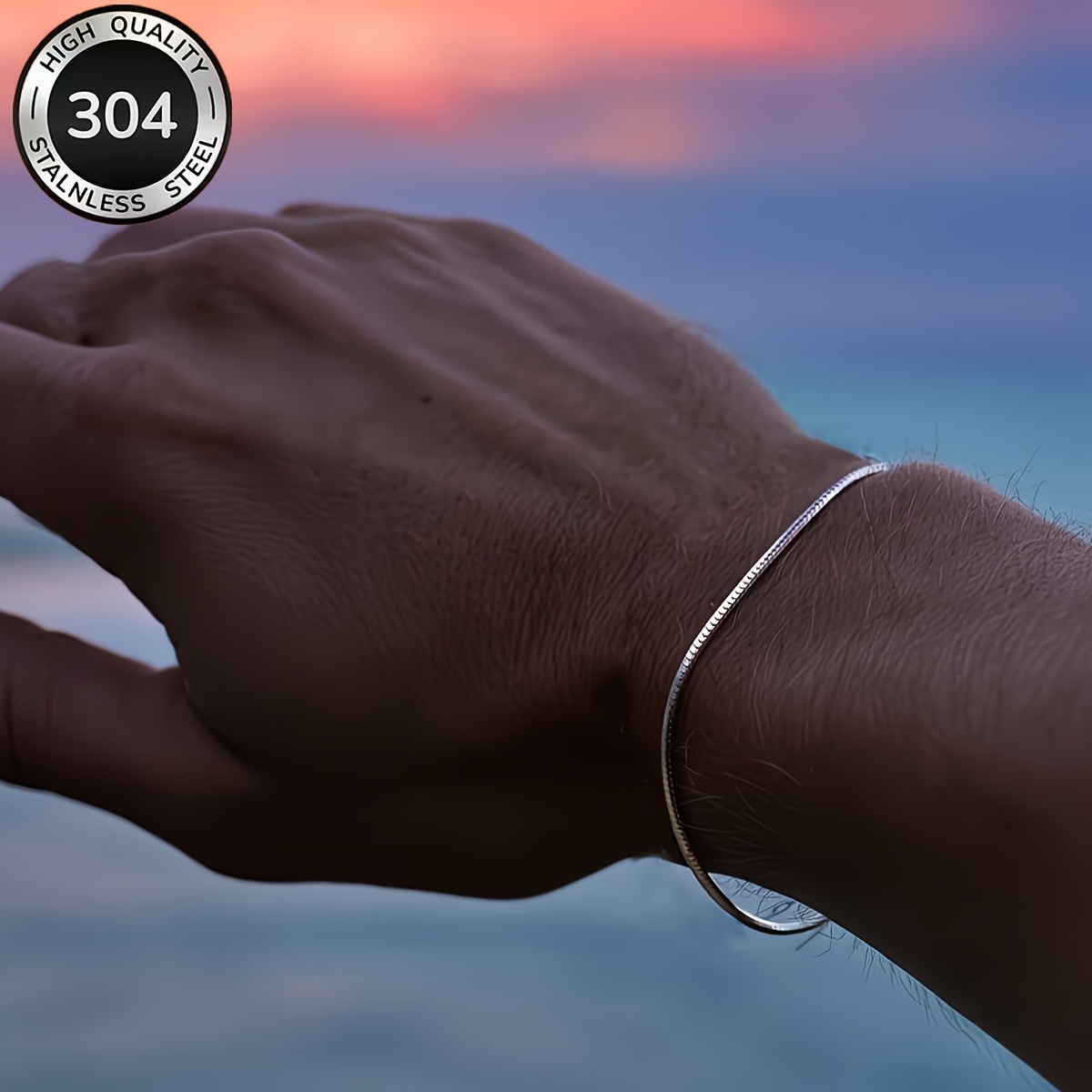 TEMU Men's Snake Chain Bracelet, 304 Stainless Steel Hypoallergenic Non-tarnishing Thin Minimalist Men's Bracelet, Durable Stackable Fashion Jewelry,