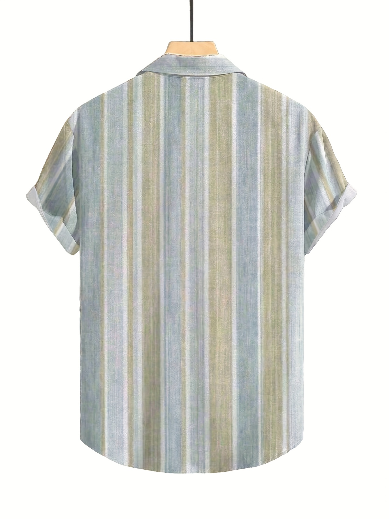 Men'S Casual Striped Short Sleeve Button-Up Shirt - Light Blue & White Vertical Stripes, Collar, Regular Fit Summer Casual Wear, Short Sleeve Button Blouses, PLUS SIZE