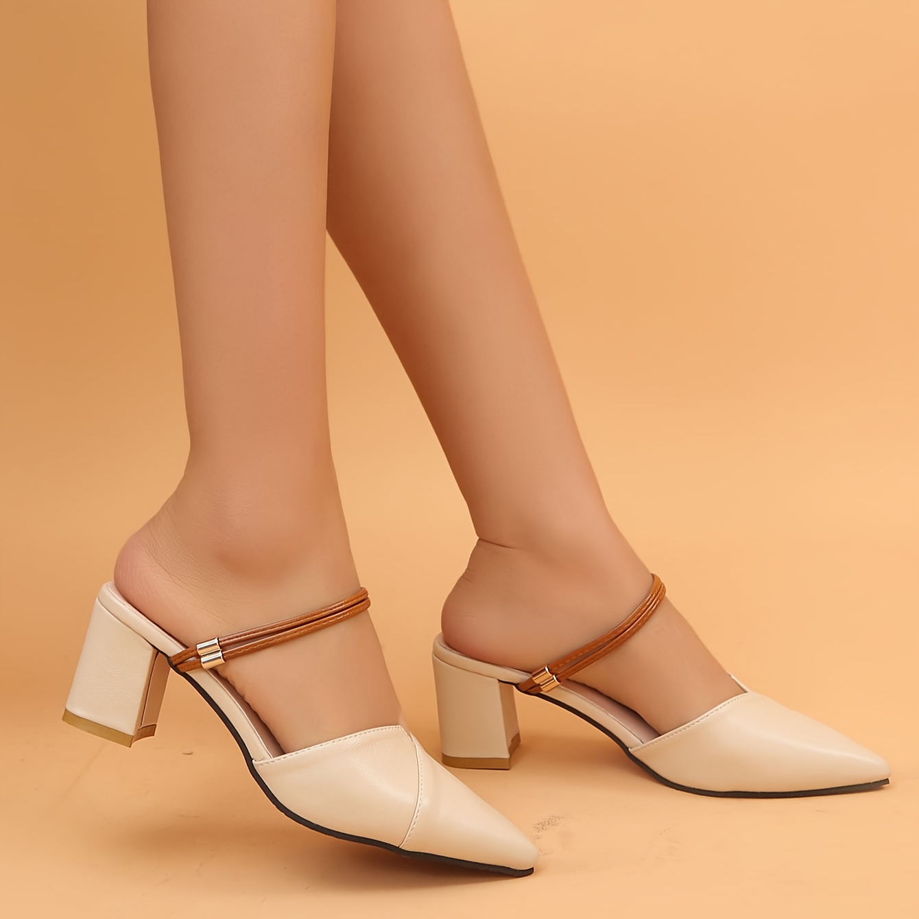 Stylish And Versatile Women'S High-Heeled Sandals with a Chunky Heel, Pointed Toe, Comfortable Slip-On Design, And Backless for Two-Way Wear.
