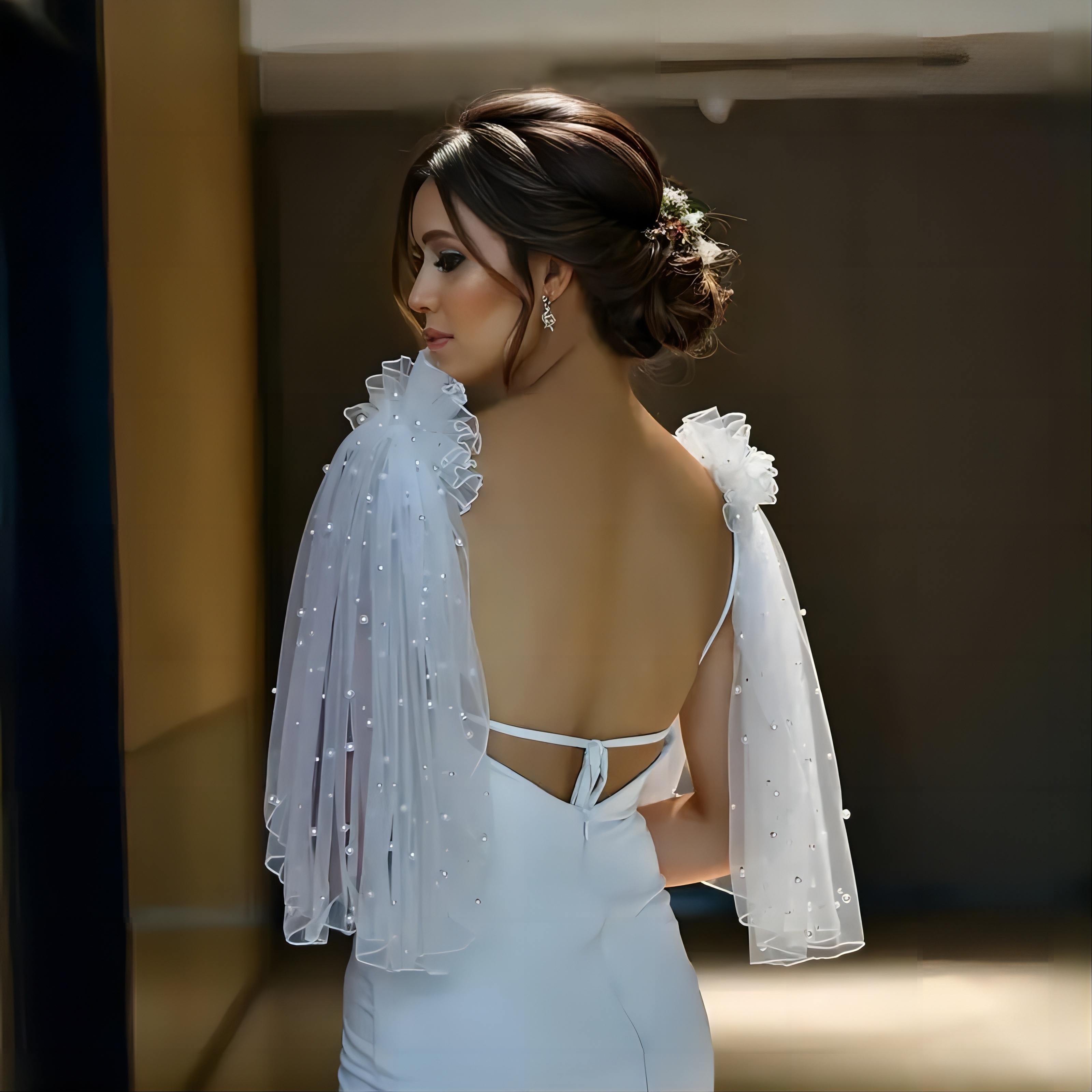 beaded shawl for wedding dress Giselle Crystal Beaded Wedding Dress Shawl – LC&B Bridal main image 1