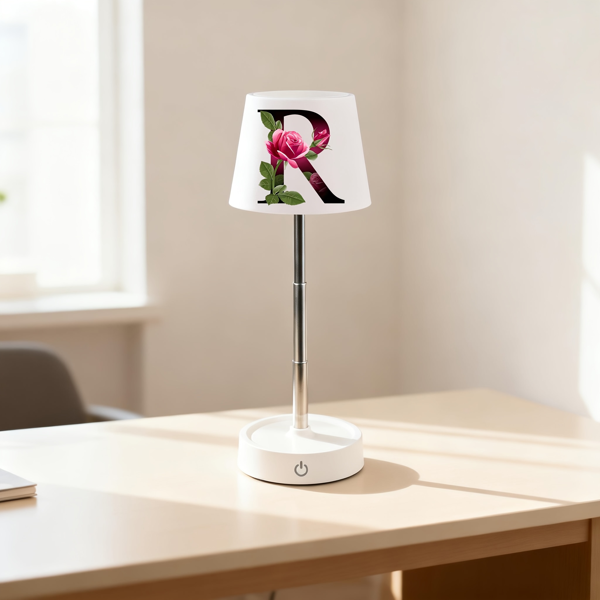 Dark Red Gradient Letter R Rose Print Office Lamp