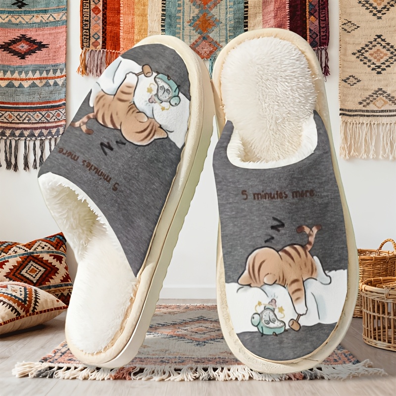TEMU Gray Tone " Orange Tabby Lazy Bedsitter" Style Yiju Slippers. In Gray- Ambiance, Tabby's Lazy Bed- With A Slogan Exudes A -back Vibe, Full Of A