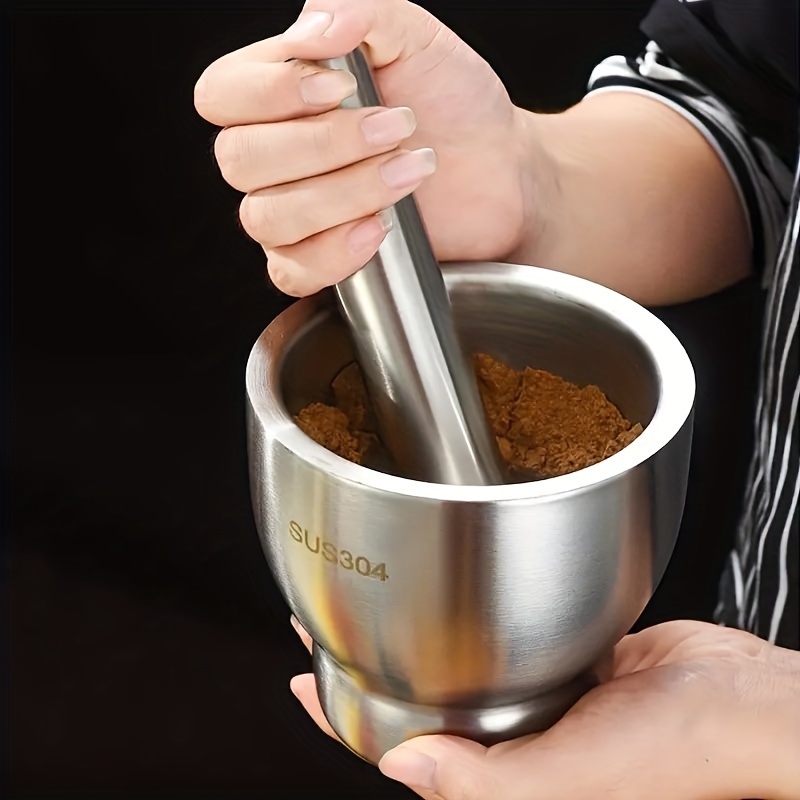 1set stainless steel garlic mortar pestle set manual garlic masher for herbs spices chili peppers kitchen supplies details 0