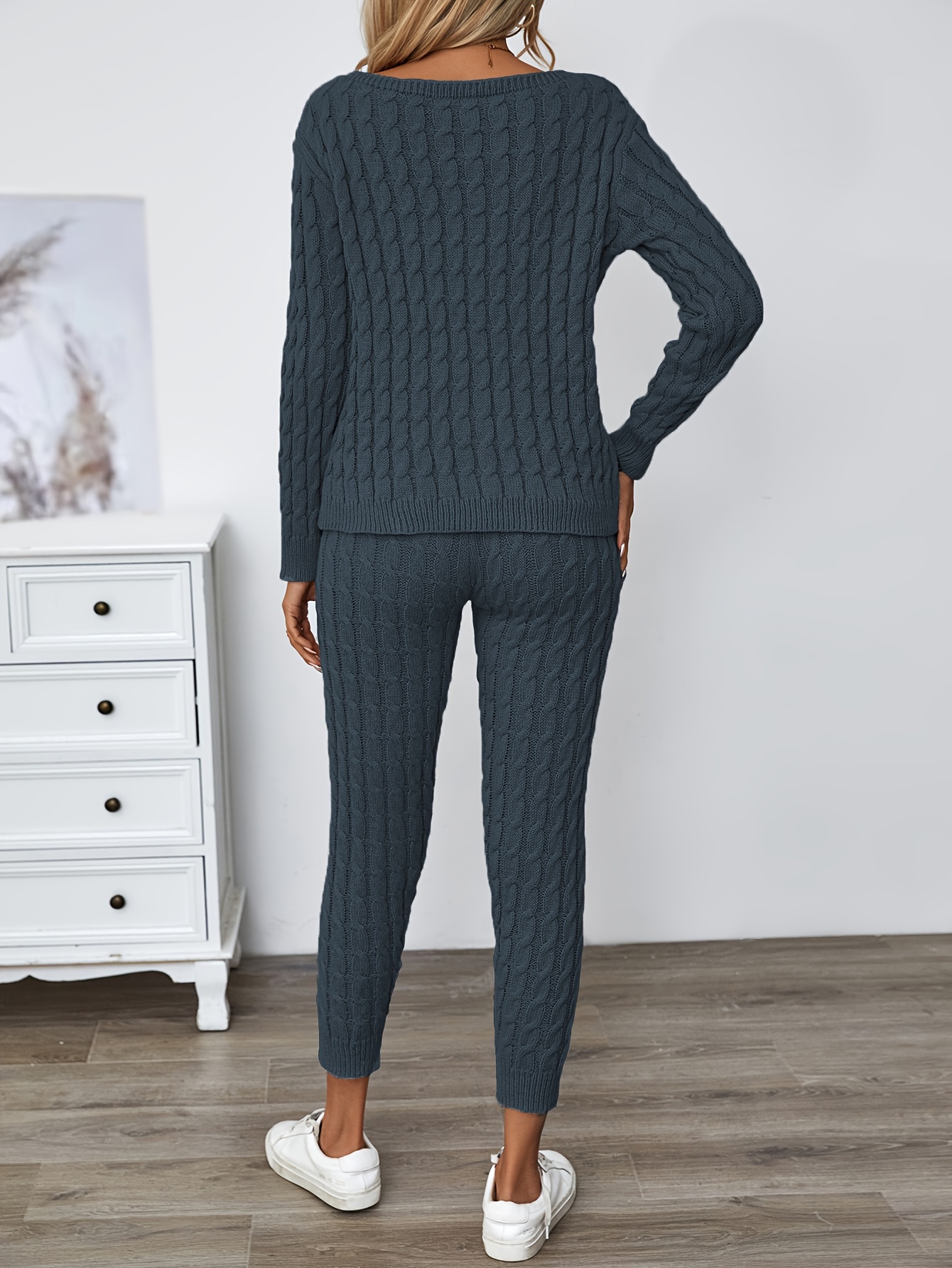 Solid Knitted Matching Two piece Set Casual Long Sleeve - Temu Canada
