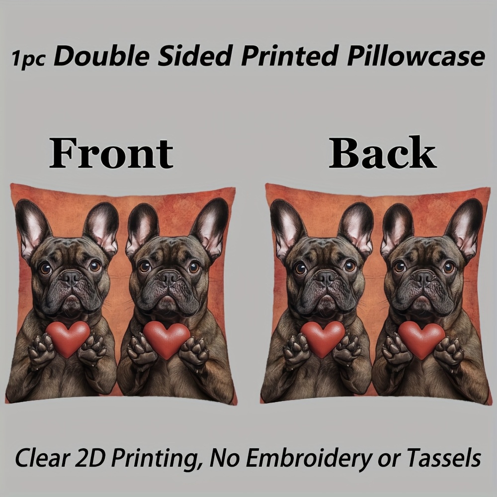 1pc french bulldog hearts high spring themed pillow cover 18x18 inch with 2  sided printing for living room insert not included no embroidery or fringes ideal for seasonal refresh and easter   yl32663