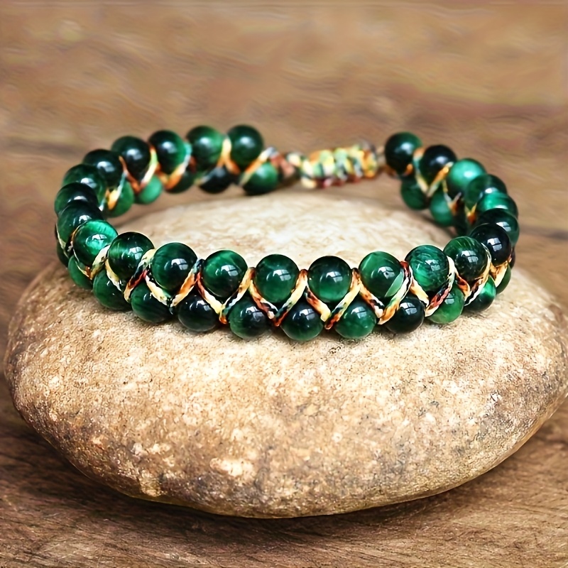 E-shop Ein Bohemian-Stil Urlaubsarmband – Ein verstellbares handgeflochtenes Naturstein-Perlenarmband mit Katzenauge/Tigerauge, unbeschichtet, geeignet