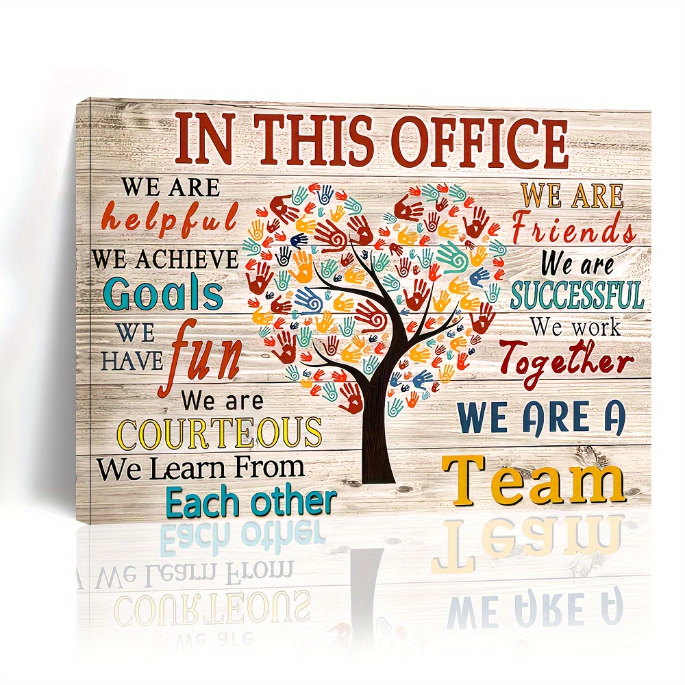 

1pc Wooden Framed In This Office We Are A Team Inspirational Wall Art Positive Modern Decor Poster Canvas Print Ready To Hang, 11.8inx15.7inch Eid Al-adha Mubarak