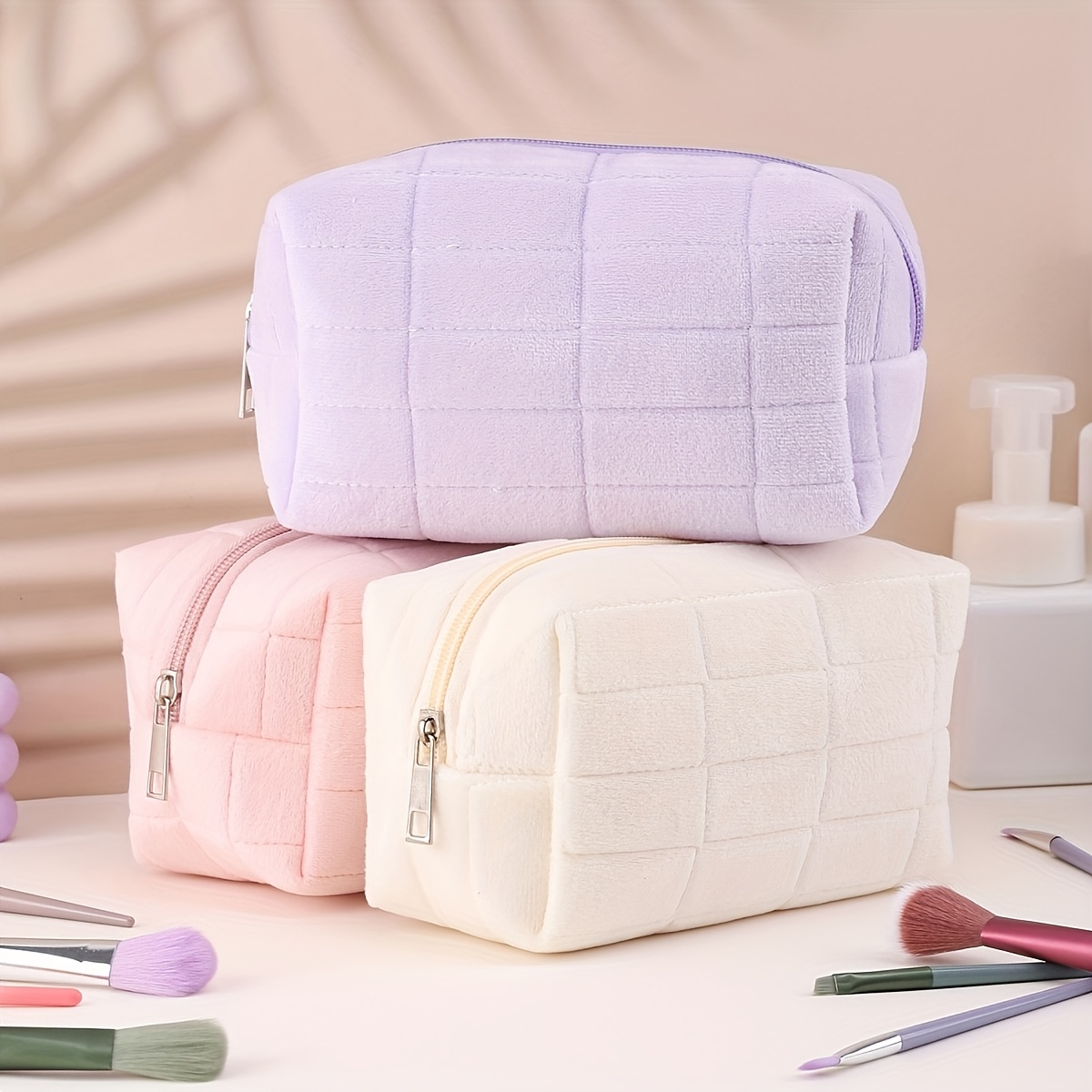 

Soft Polyester Makeup Bag - Large Capacity, Travel Cosmetic Pouch With Zipper For Brushes & Storage,