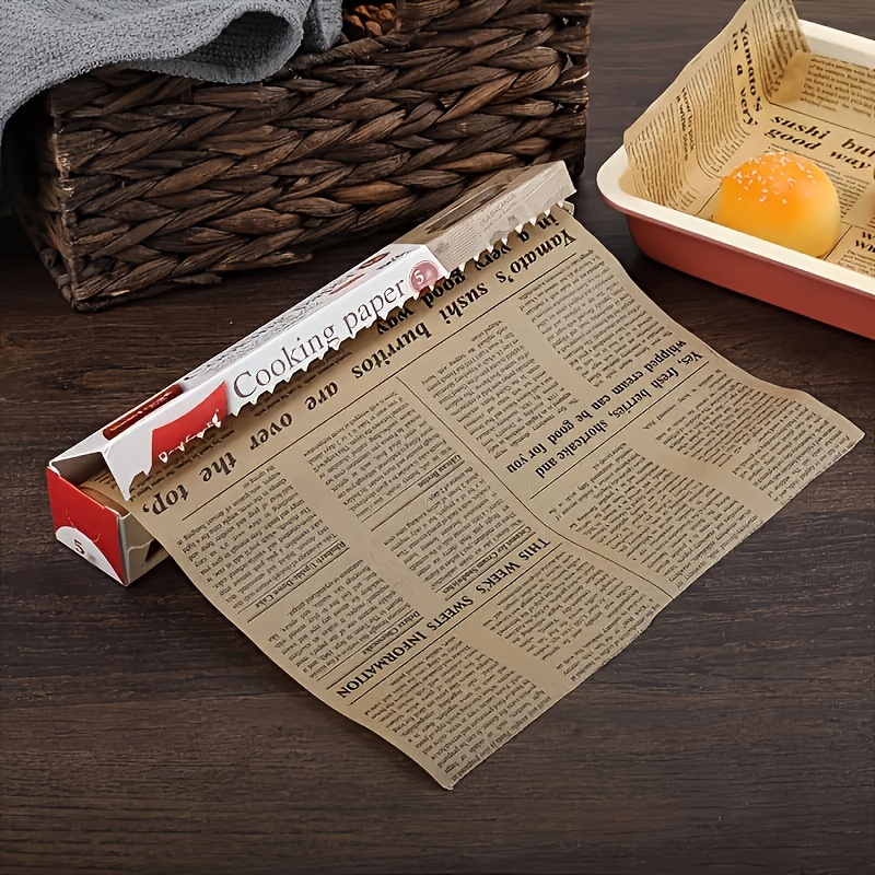 

Retro Newspaper Pattern Cooking Paper: Silicone Oil Paper For Restaurants, Anti-stick, High-temperature Resistant, Baking Tray Oil Paper, Bread Paper, Any Cutting - 5m Roll