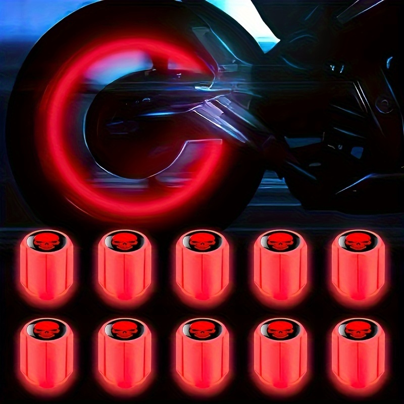 Eight Glowing Skull Tire Valve Caps