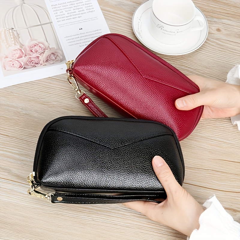 

1pc Élégant Porte-monnaie En Cuir, Grande Sac À Main En de Avec Bracelet, Porte-monnaie À Fermeture Éclair Pour Femmes, Design , Doublure En Cuir