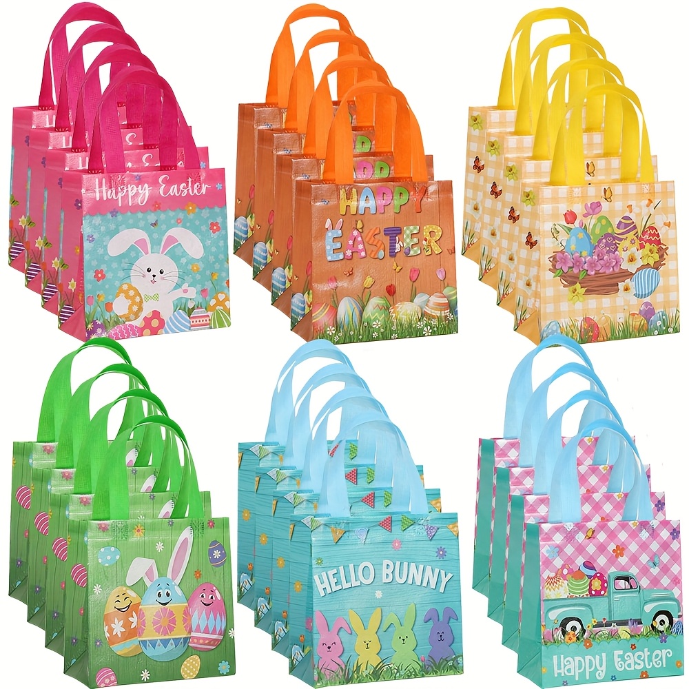 Gift For Her/him 24pcs Gift Bag Bunny Basket Easter Eggs Printing Gift Tote Bagshopping Bags Non-woven Bag With Handles Office Supplies Gift Packaging Bag Small Business Supplies Bag Party Favor Bags