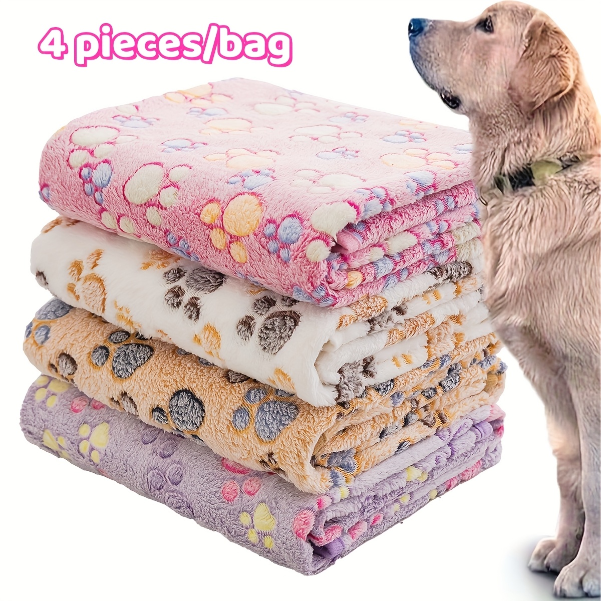 

4pcs Pet Blankets For - Cozy Paw , Machine Washable, Fleece Bedding For Small To Large Breeds - Ideal For All