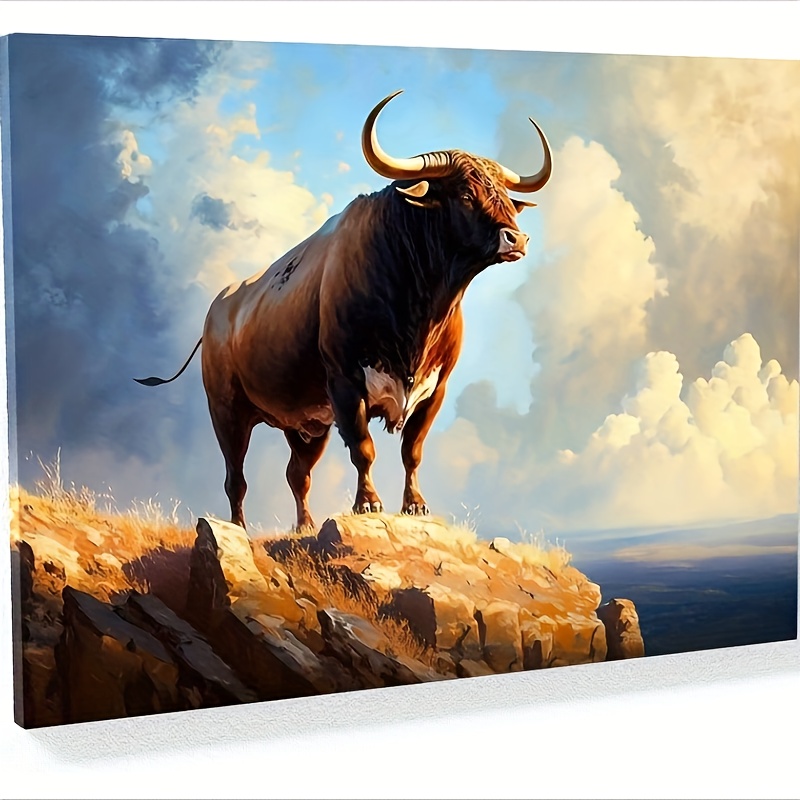 

Large 1 Panel Bull Majestic Hilltop Canvas Bull Aesthetics Inspirational Wall Art For Bedroom Home Office Decor Framed Ready To Hang