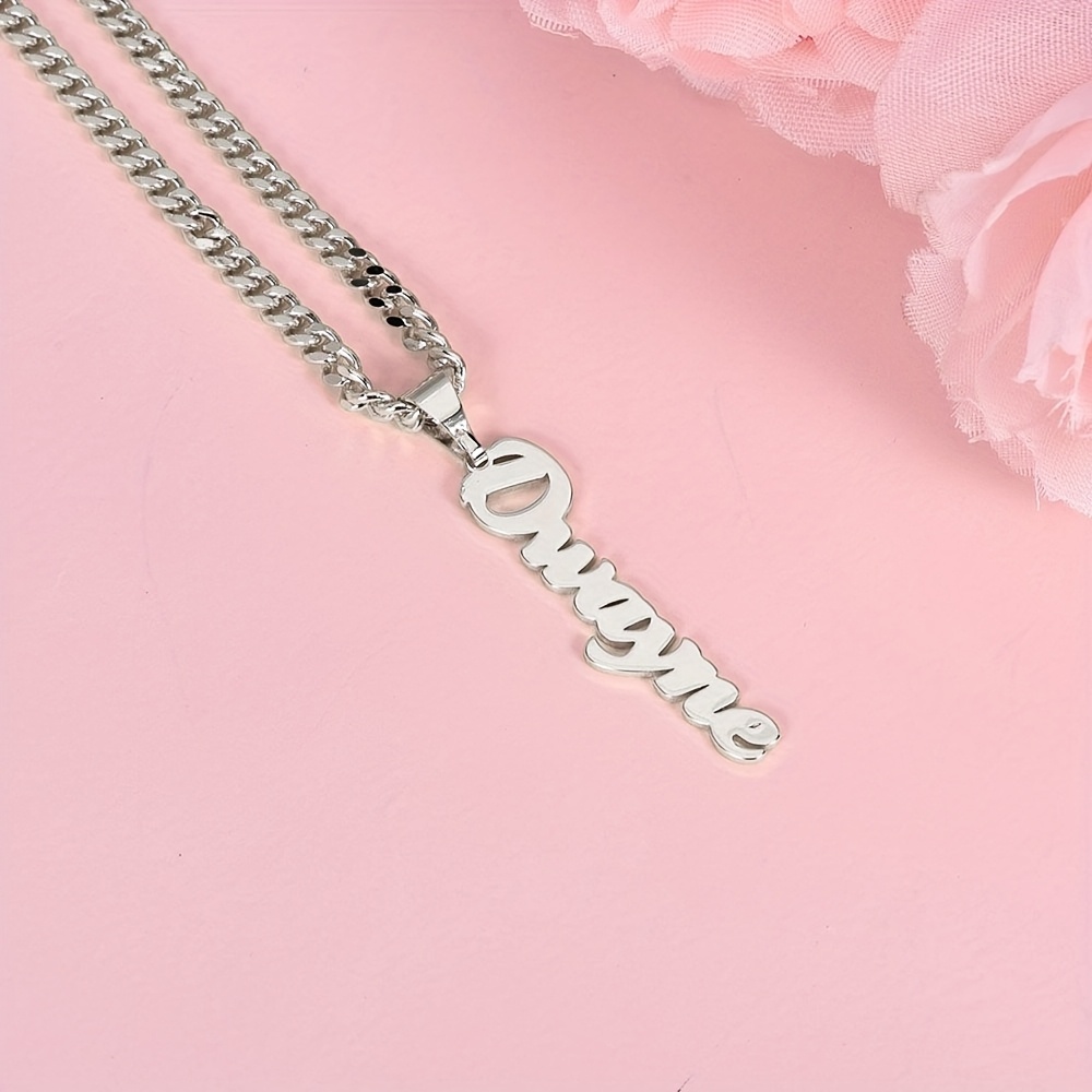 Custom 4MM Cuban Chain Vertical Name Necklace, Stylish Stainless Steel Pendant