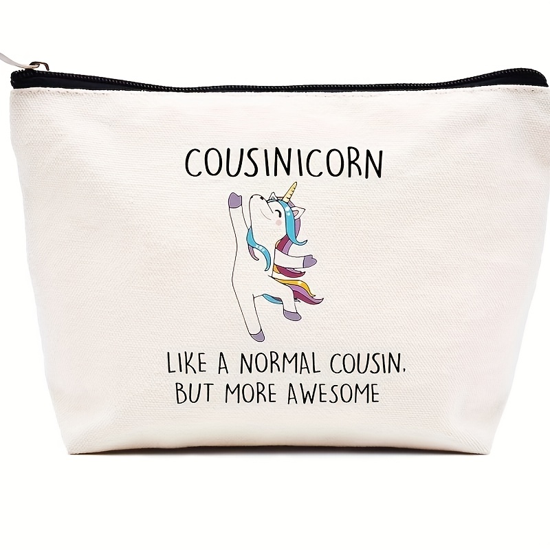 

Cousinicorn Awesome Makeup Bag - Linen Cosmetic Travel Pouch, Perfect Gift For Cousins - Ideal For Birthdays, Christmas, Graduations & Weddings, Winter, New Year