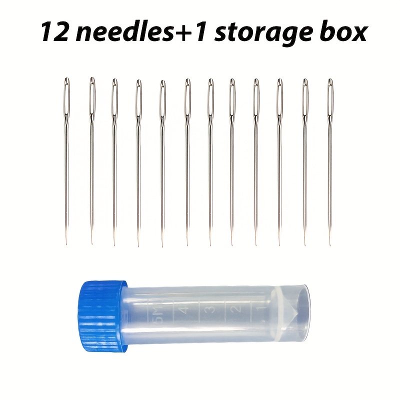 TEMU Kit de couture à avec grands chas 12 pièces - Argenté, convient pour au point de croix, la cuir et au ruban, fil en vrac, inclut une boîte de