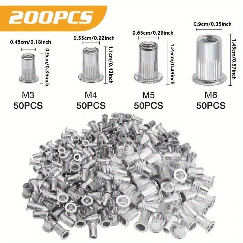 

200pcs Rivet Nuts Aluminum Rivet Nuts Blind Set Threaded Insert Cap Rivet Nuts M3 M4 M5 M6