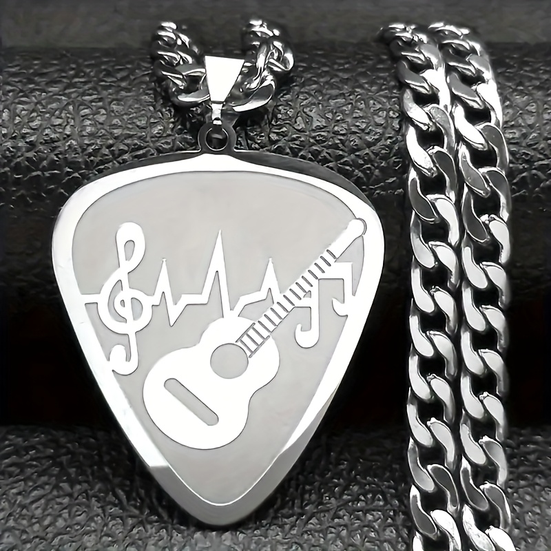 1pc Stainless Steel Hip Hop Guitar Note Pick Pendant Necklace Unisex Hip Hop Casual Jewelry Gift Jewelry