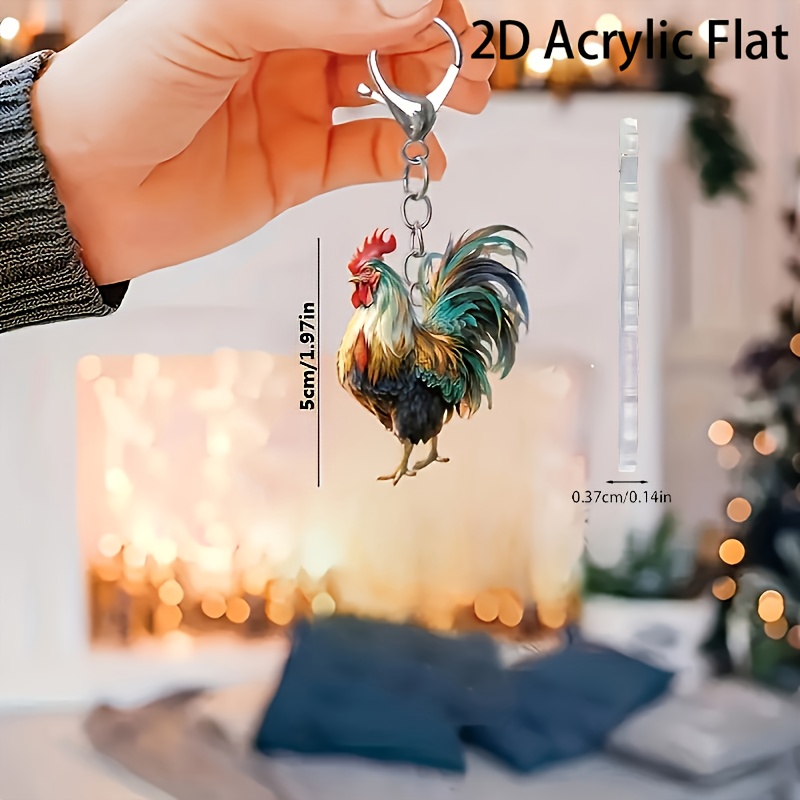 2d Flat Holiday Rooster Acrylic Keychain With Lobster Clasp - The Perfect Christmas Gift For Car Enthusiasts And Fashion- Women