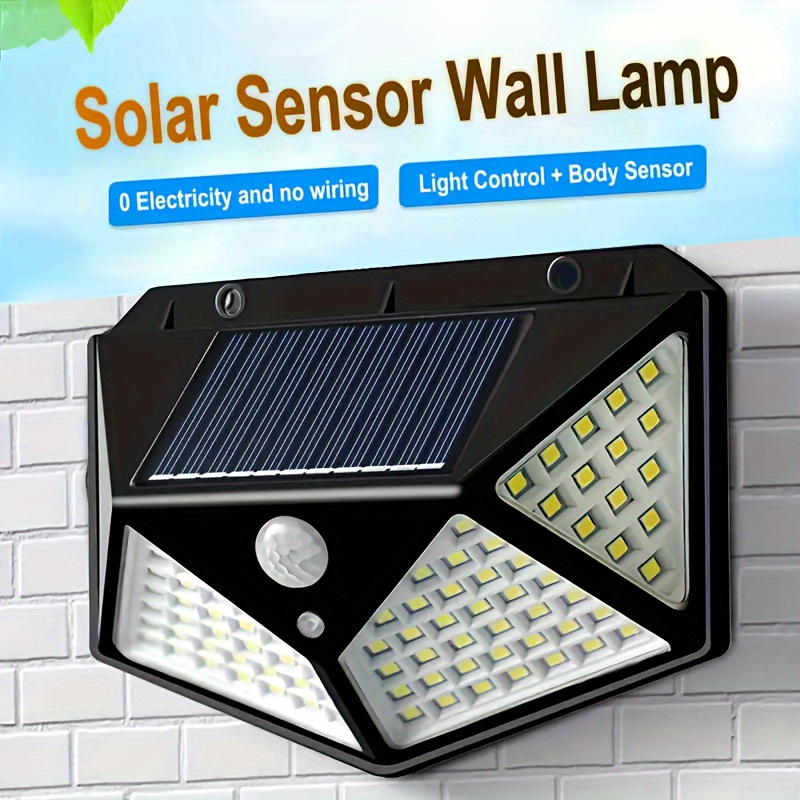 

1-6packs 100-led Solar Wall Light - Bright, Waterproof, 3-mode Sensor - Smart Security For Balcony, Patio, Stairs, Garden,