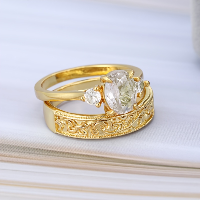 Vintage Women's Ring Set with Synthetic Zirconia, 2pcs