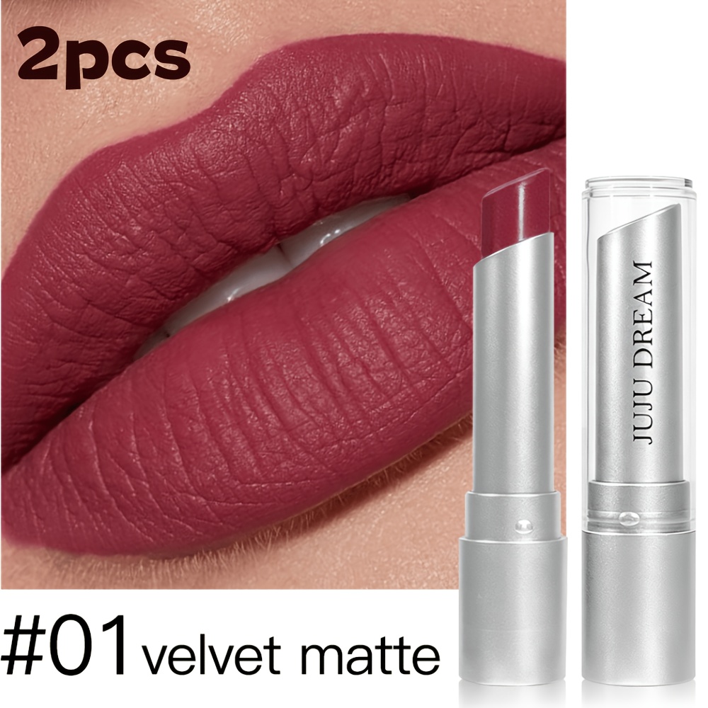 2pcs Burgundy Matte Lipstick Set, Long-lasting Waterproof Cup Lipstick For Daily And Party Makeup