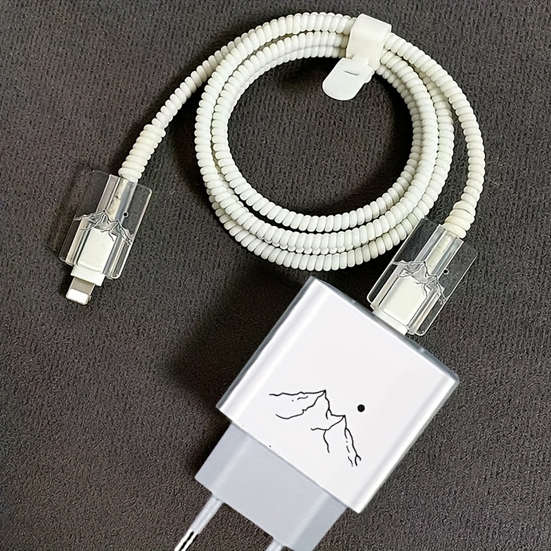TEMU 5 pezzi/set, copertura di protezione del cavo con design Minimalist Mountain, compatibile con for apple, adatta per l'Europa, per caricabatterie